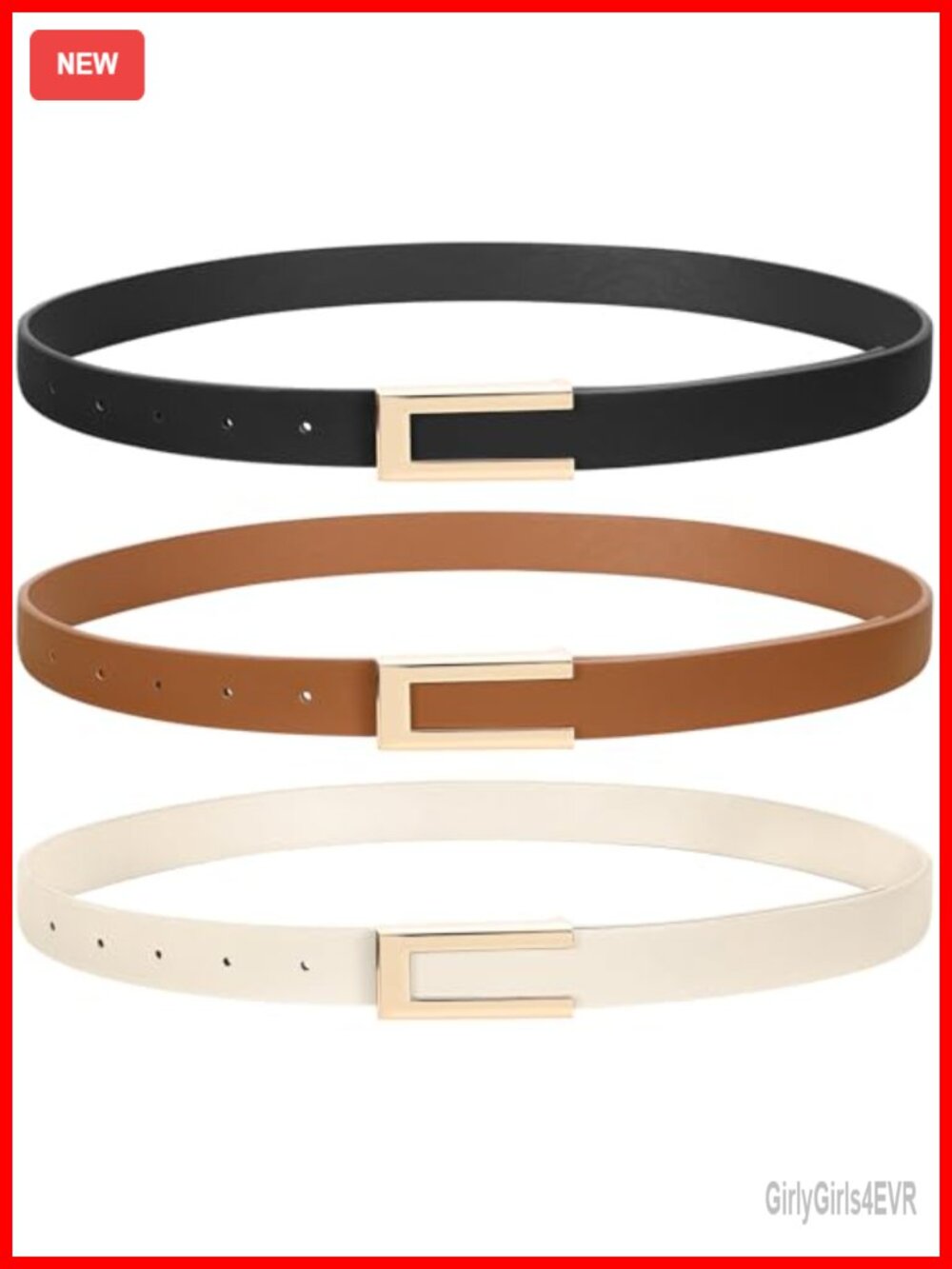3 Pack Skinny Leather Belts for Women with Alloy Buckle, 0.9 Width